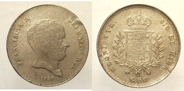 NAPOLI - Francesco I (1825-1830) - Mezza piastra da 60 Grana 1826 Gig. 11 RR AG ...