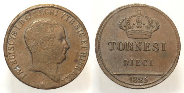 NAPOLI Francesco I di Borbone (1825-1830) 10 tornesi 1825 Gig. 14B CU gr 27,76 g...