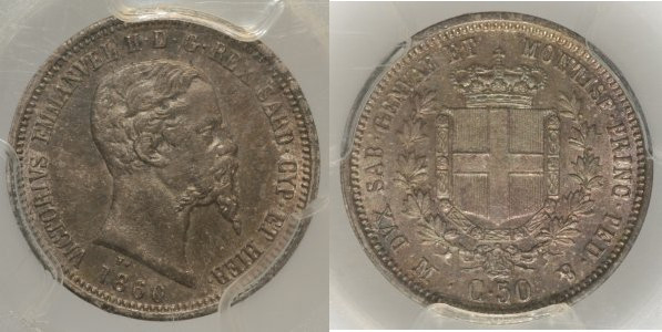 REGNO DI SARDEGNA - VITTORIO EMANUELE II (1849-1861) -50 Centesimi 1860 Milano G...