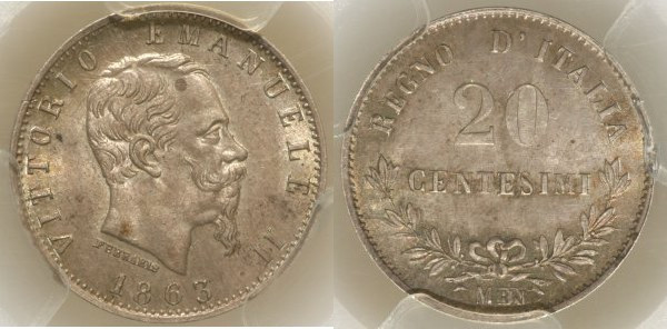 REGNO D’ITALIA - VITTORIO EMANUELE II (1861-1878) - 20 Centesimi 1863 Milano Val...