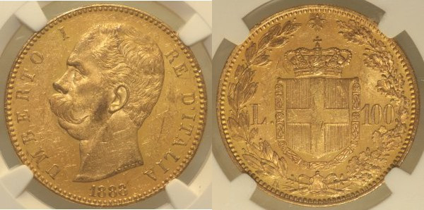 Regno D’ITALIA - Umberto I (1878-1900) 100 lire 1888 - Gig. 4, RR, Au, Oro Gold ...