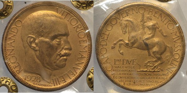 REGNO D’ITALIA VITTORIO EMANUELE III (1900-1943) 2 Lire 1928 Buono Esposizione d...