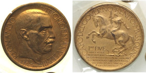 REGNO D’ITALIA VITTORIO EMANUELE III (1900-1943) 2 Lire 1928 Buono Esposizione d...