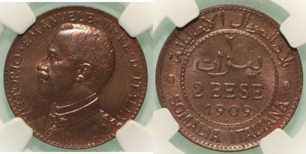 VITTORIO EMANUELE III (1909-1925) - SOMALIA ITALIANA - 2 BESE 1909 R Roma Gig 22...
