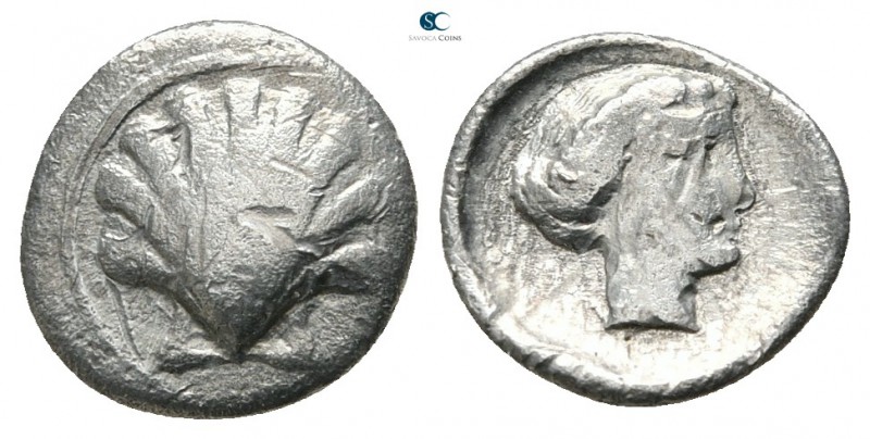 Apulia. Tarentum 470-450 BC. 
Hemilitron AR

10mm., ,62g.



very fine