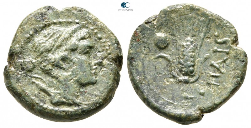 Lucania. Paestum 218-201 BC. 
Uncia AE

15mm., 2,01g.



very fine