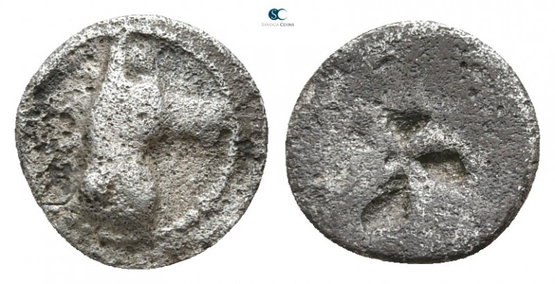 Macedon. Mende 500-450 BC. 
Hemiobol AR

8mm., ,41g.



fine