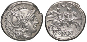ROMANE REPUBBLICANE - ANONIME - Monete con simboli o monogrammi (211-170 a.C.) - Denario B. 20; Cr. 57/2 (AG g. 4,41)

Status: qSPL/SPL