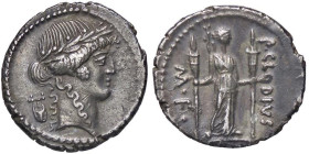ROMANE REPUBBLICANE - CLAUDIA - P. Clodius M. f. Turrinus (42 a C.) - Denario B. 15; Cr. 494/23 (AG g. 3,66) Modulo ben centrato, con patina di antica...