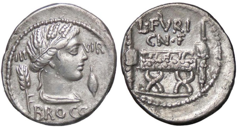 ROMANE REPUBBLICANE - FURIA - L. Furius Cn. F. Brocchus (63 a.C.) - Denario B. 2...