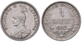 ESTERE - AFRICA ORIENTALE TEDESCA - Guglielmo II (1888-1918) - Quarto di Rupia 1912 J Kr. 8 AG

Status: BB+