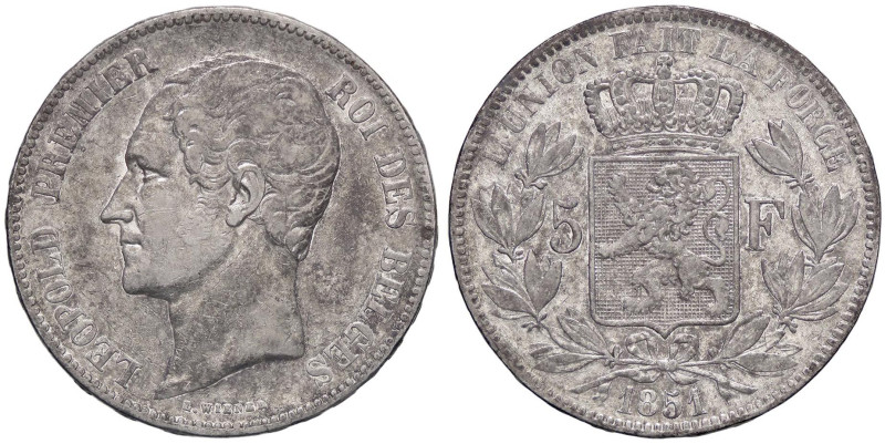 ESTERE - BELGIO - Leopoldo I (1831-1865) - 5 Franchi 1851 Kr. 17 AG

Status: B...