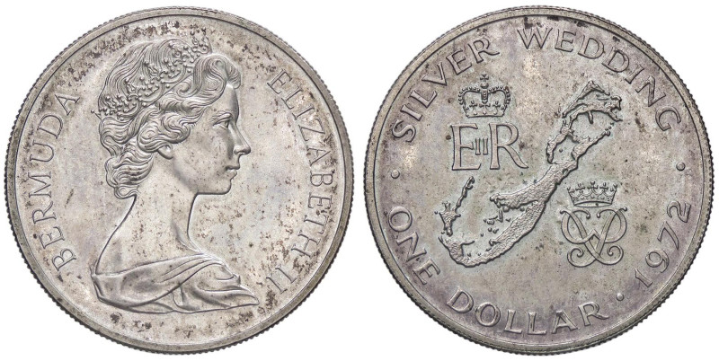 ESTERE - BERMUDA - Elisabetta II (1952-2022) - Dollaro 1972 - Nozze d'argento Kr...