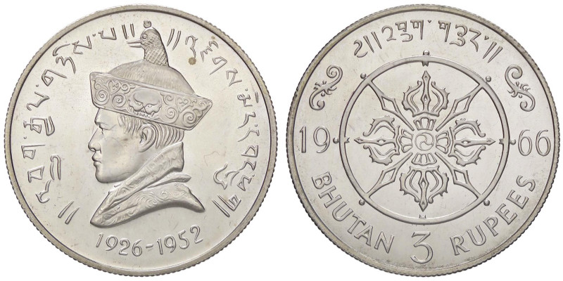 ESTERE - BHUTAN - Jigme Dorji Wangchuck (1952-1972) - 3 Rupie 1966 Kr. 32a AG 20...