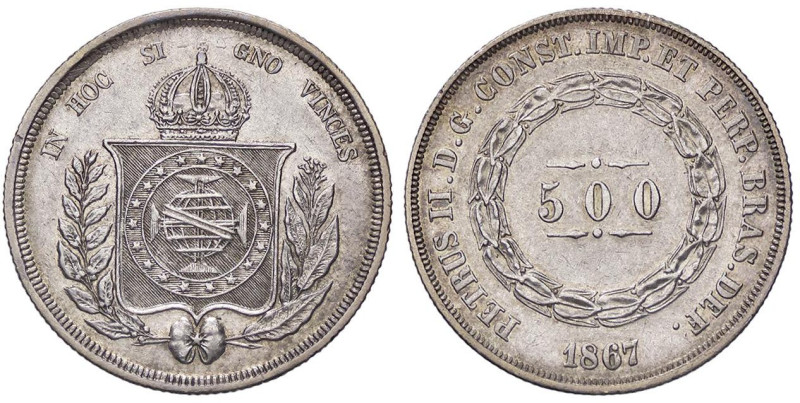 ESTERE - BRASILE - Pedro II (1831-1889) - 500 Reis 1867 Kr. 464 AG

Status: qS...