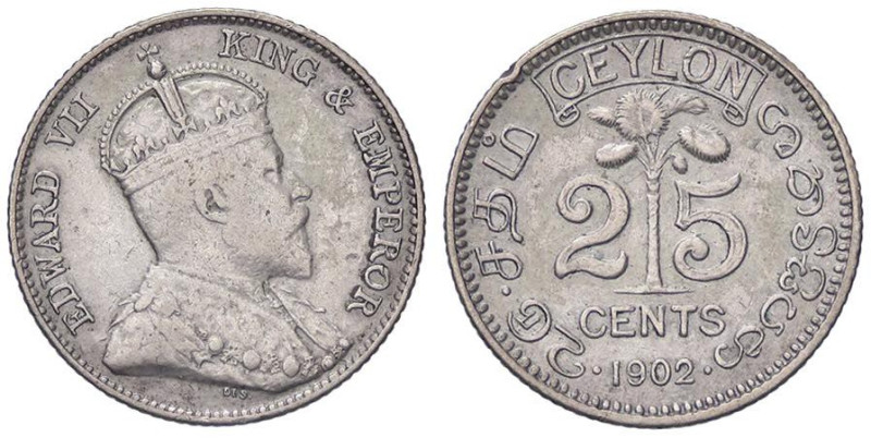 ESTERE - CEYLON - Edoardo VII (1901-1910) - 25 Cents 1902 Kr. 98 AG

Status: B...