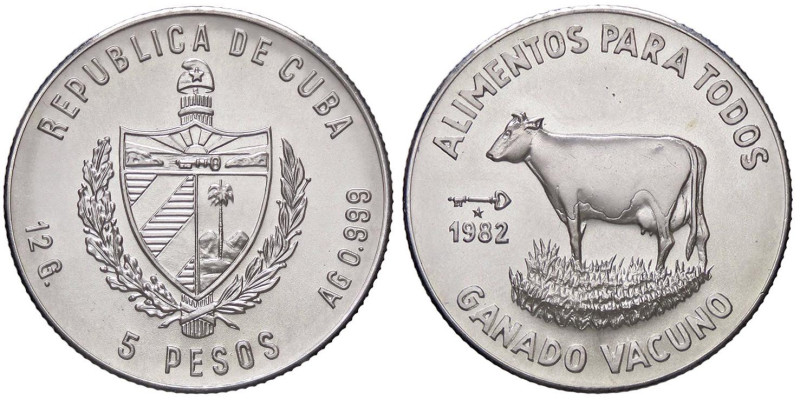 ESTERE - CUBA - Repubblica - 5 Pesos 1982 - Mucca Kr. 103 AG

Status: FDC