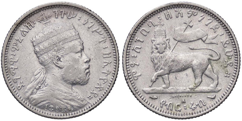 ESTERE - ETIOPIA - Menelik II (1889-1913) - Quarto di Birr 1887 Kr. 3 AG

Stat...