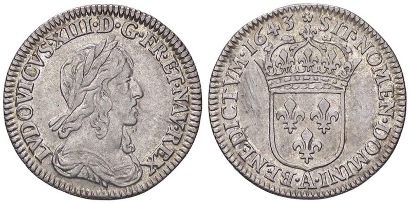 ESTERE - FRANCIA - Luigi XIII (1610-1643) - Dodicesimo di scudo 1643 A Kr. 140.1...