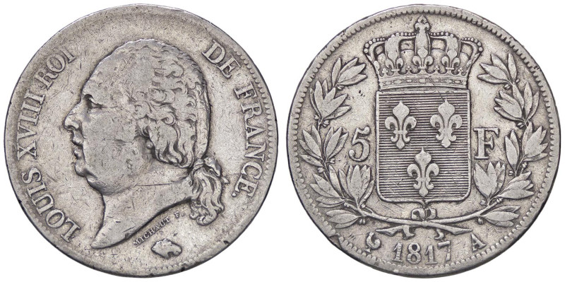 ESTERE - FRANCIA - Luigi XVIII (1814-1824) - 5 Franchi 1817 A Kr. 711.1 AG

St...