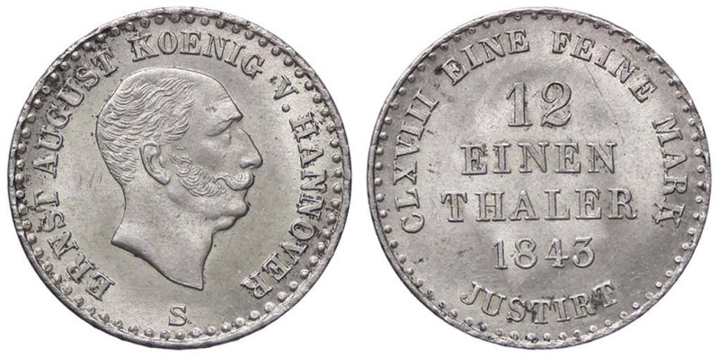 ESTERE - GERMANIA - HANNOVER - Ernst August (1837-1851) - 1/12 di tallero 1843 A...