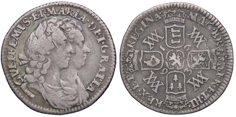 ESTERE - GRAN BRETAGNA - Guglielmo e Maria (1688-1694) - 6 Pence 1693 Spink 3438...