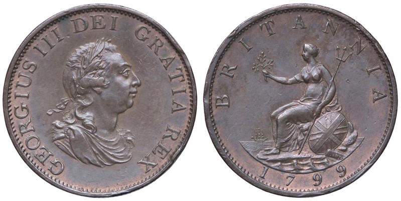 ESTERE - GRAN BRETAGNA - Giorgio III (1760-1820) - Mezzo penny 1799 Kr. 647 CU C...