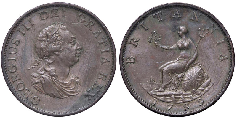 ESTERE - GRAN BRETAGNA - Giorgio III (1760-1820) - Mezzo penny 1799 Kr. 647 CU S...