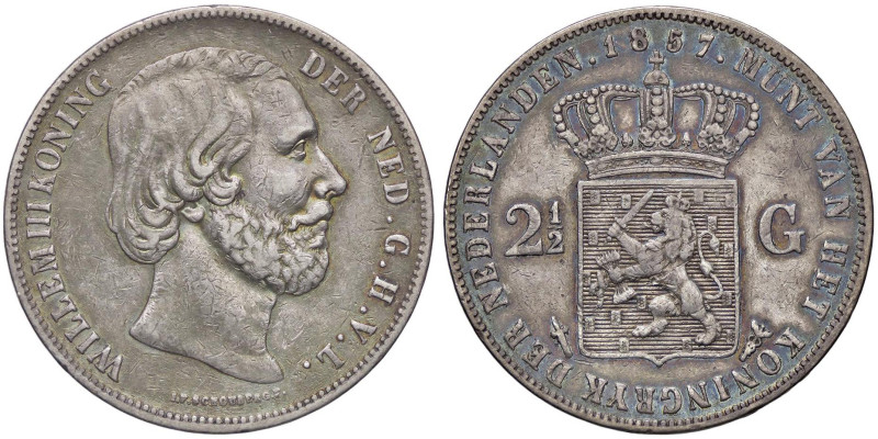 ESTERE - OLANDA - Guglielmo III (1849-1890) - 2,5 Gulden 1857 Kr. 82 AG

Statu...