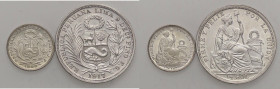 ESTERE - PERU' - Repubblica (1822) - Mezzo Sol 1917 Kr. 203 AG Assieme a dinero 1900 - Lotto di 2 monete

Status: qFDC÷FDC