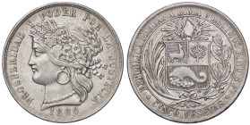 ESTERE - PERU' - Repubblica (1822) - 5 Pesetas 1880 BF Kr. 201.1 AG

Status: bello SPL