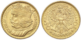 ESTERE - POLONIA - Repubblica (1919-1939) - 20 Zloty 1925 Kr. 33 (AU g. 6,47)900° Anniversario Polonia

Status: FDC