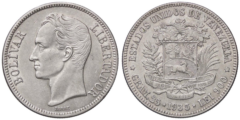 ESTERE - VENEZUELA - Repubblica (1823) - 5 Bolivares 1935 Kr. 24.2 AG Segnetti
...