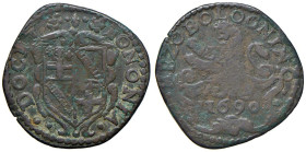 Rame Pontificio da Alessandro VIII a Clemente XII, parte II - BOLOGNA - Alessandro VIII (1689-1691) - Mezzo bolognino 1690 CNI 13; Munt. 41 R (CU g. 7...