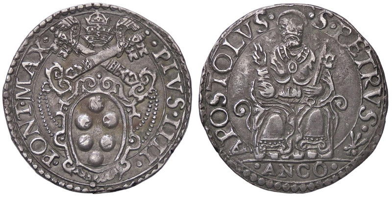 ZECCHE ITALIANE - ANCONA - Pio IV (1559-1566) - Testone Munt. 49/50 (AG g. 9,49)...