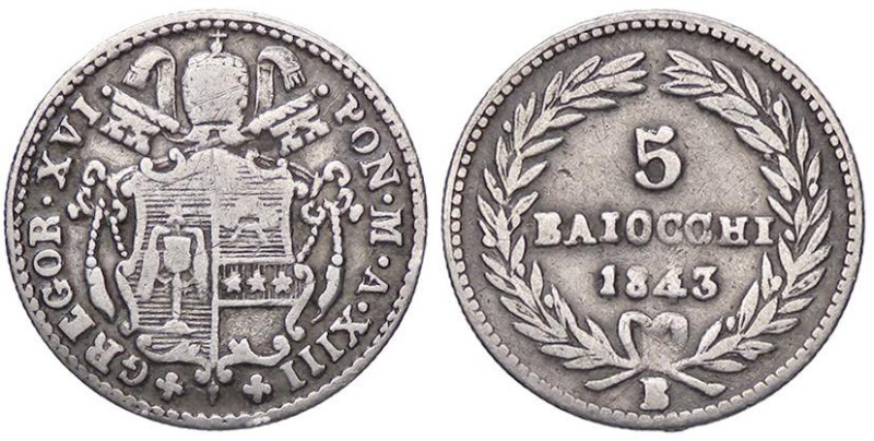 ZECCHE ITALIANE - BOLOGNA - Gregorio XVI (1831-1846) - 5 Baiocchi 1843 A. XIII P...