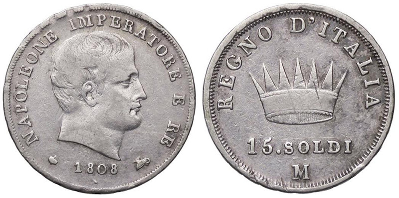 ZECCHE ITALIANE - MILANO - Napoleone I, Re d'Italia (1805-1814) - 15 Soldi 1808 ...