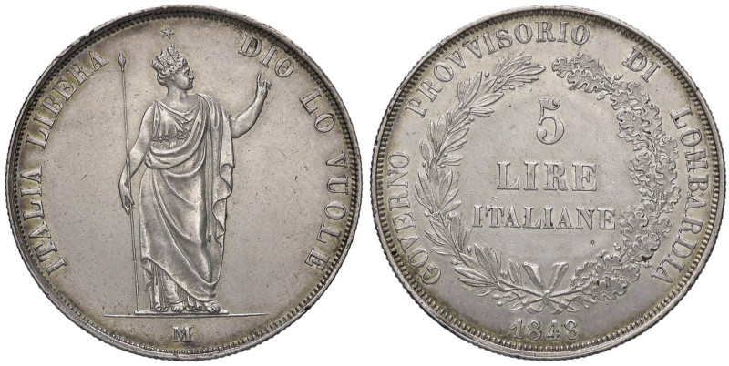 ZECCHE ITALIANE - MILANO - Governo Provvisorio (1848) - 5 Lire 1848 Pag. 213; Mo...