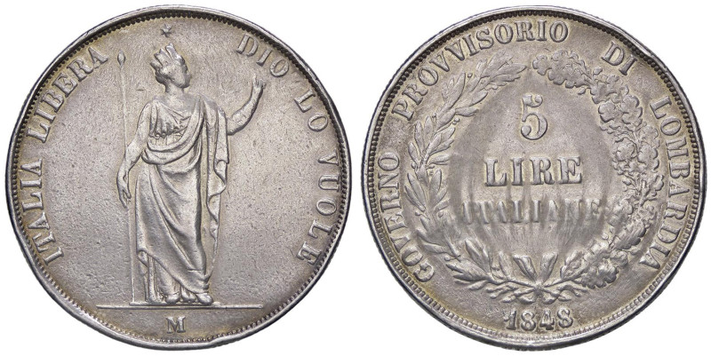 ZECCHE ITALIANE - MILANO - Governo Provvisorio (1848) - 5 Lire 1848 Pag. 213; Mo...