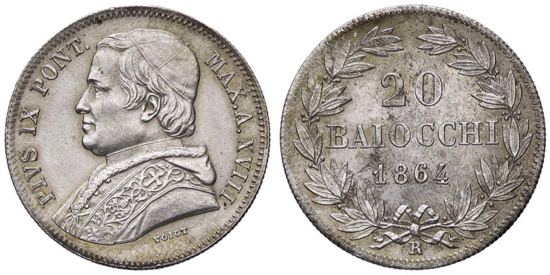 ZECCHE ITALIANE - ROMA - Pio IX (1846-1866) - 20 Baiocchi 1864 A. XVIII Pag. 424...