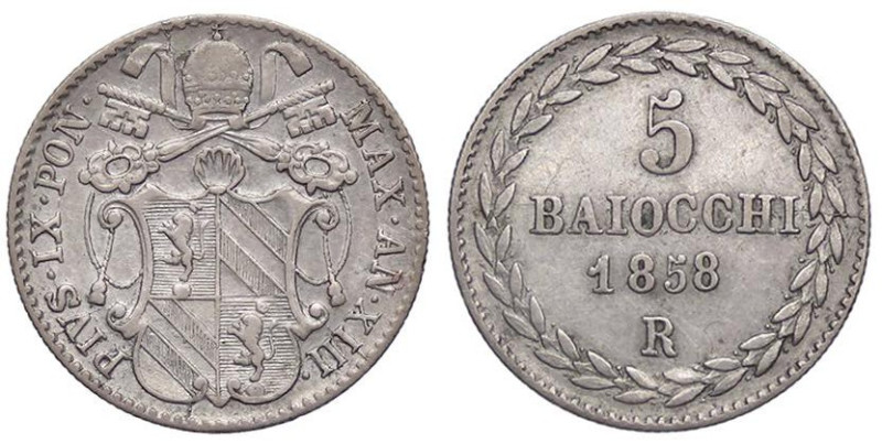 ZECCHE ITALIANE - ROMA - Pio IX (1846-1866) - 5 Baiocchi 1858 A. XIII Pag. 464; ...