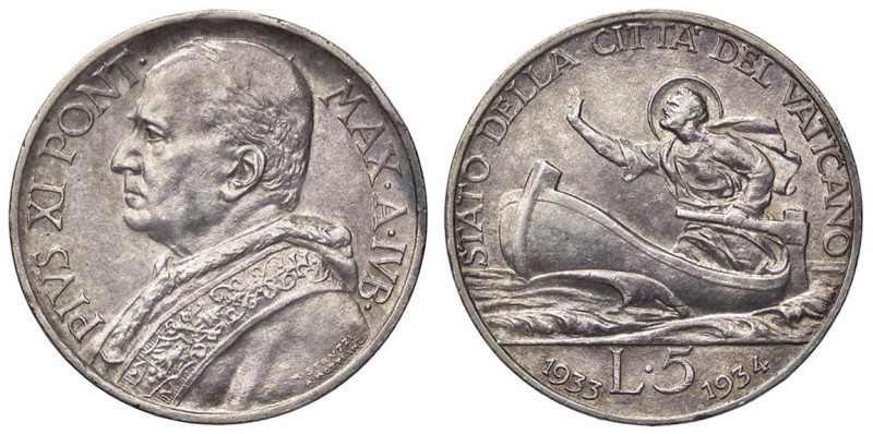 ZECCHE ITALIANE - ROMA - Pio XI (1922-1939) - 5 Lire 1933-34 Pag. 636; Mont. 444...