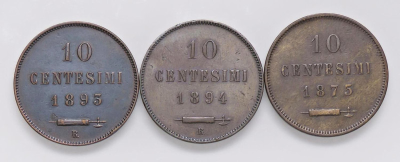 ZECCHE ITALIANE - SAN MARINO - Vecchia monetazione - 10 Centesimi 1875-1893-1894...