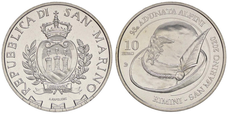 ZECCHE ITALIANE - SAN MARINO - Monetazione Euro - 10 Euro 2020 - Alpini NI

St...