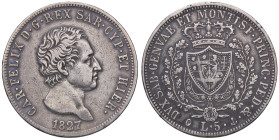 SAVOIA - Carlo Felice (1821-1831) - 5 Lire 1827 G Pag. 72; Mont. 64 AG

Status: qBB
