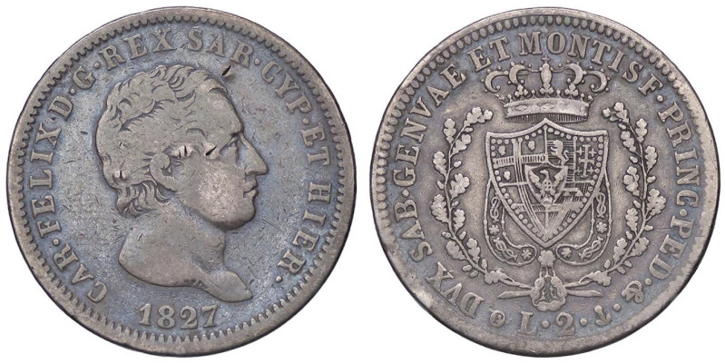 SAVOIA - Carlo Felice (1821-1831) - 2 Lire 1827 G Pag. 87; Mont. 80 AG

Status...