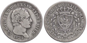 SAVOIA - Carlo Felice (1821-1831) - Lira 1824 T Pag. 96; Mont. 89 RR AG

Status: MB/qBB