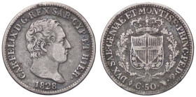 SAVOIA - Carlo Felice (1821-1831) - 50 Centesimi 1828 T (L) Pag. 117; Mont. 115 AG

Status: MB