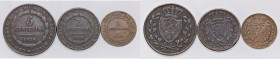 SAVOIA - Carlo Felice (1821-1831) - 5 Centesimi 1826 T CU Assieme a 2 e 1 centesimo - Lotto di 3 monete

Status: qBB