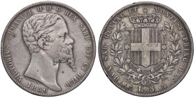 SAVOIA - Vittorio Emanuele II (1849-1861) - 5 Lire 1856 T Pag. 382; Mont. 52 RRR AG Da montatura (2 forellini al bordo)

Status: meglio di MB